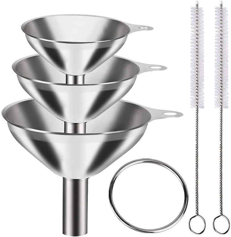 CELEORIS Steel funnel 3 pcs with brush set Stainless Steel Funnel Set(Silver, Pack of 1)