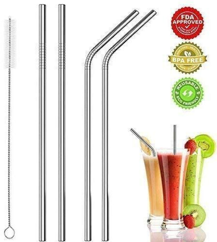 VC creation Reusable Stainless Steel Straw with Cleaning Brush Stainless Steel Funnel(Silver, Pack of 1)