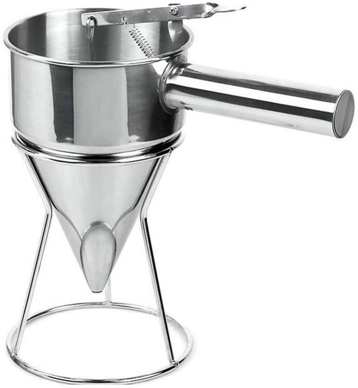 SANGOZ Stainless Steel Batter Dispenser with Stand | Handheld Pancake Stainless Steel Funnel(Steel, Pack of 1)