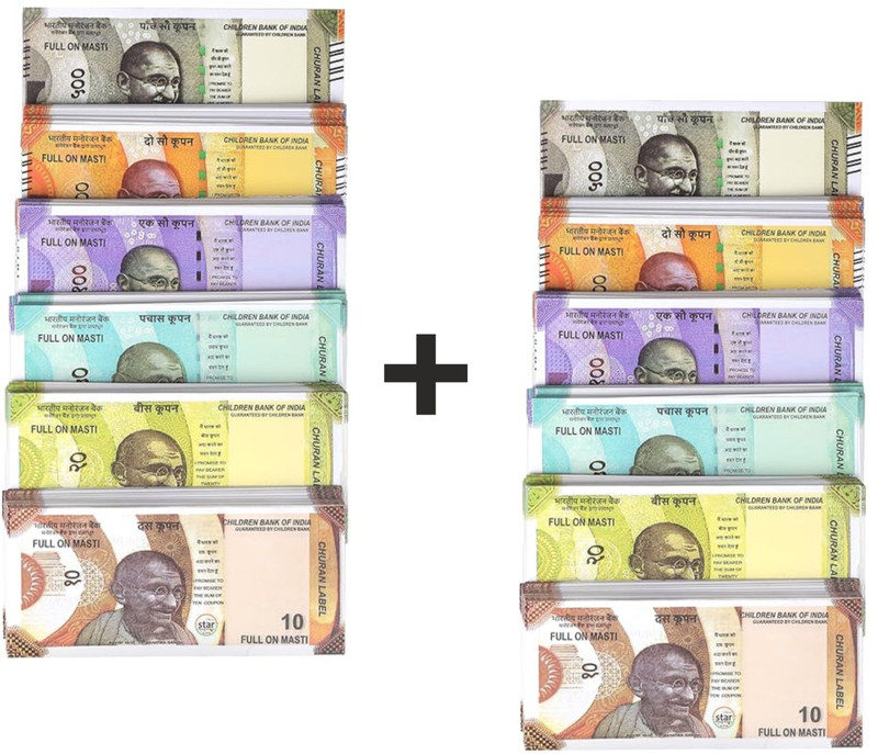 FIER Fake Notes (144 Nots) 10, 20, 50, 100, 200, 500 Playing Learn Money Skills Fake currency Note Gag Toy(Multicolor)