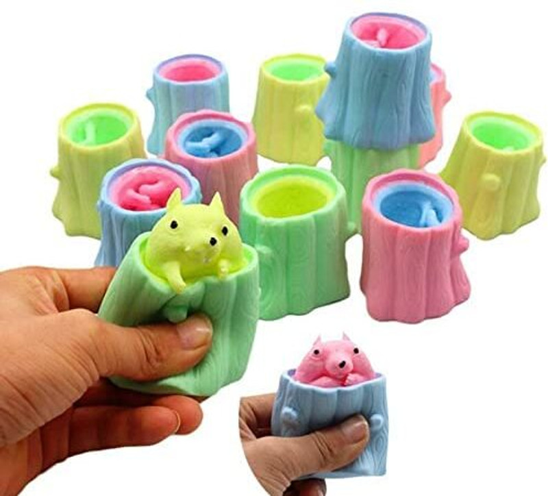 Sanchi Creation 12 Pc Rat Squirrel Squeezing Pop Toy from Half Tree Birthday Return Gift Toy Set Squeeze Toy Gag Toy(Multicolor)