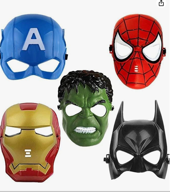 PMW Set of 5 Pcs Super Hero Cartoon Plastic Mask na Gag Toy