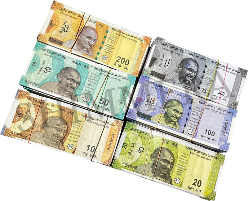 SHIMMERA Pack of 600 Nakli Notes (100 Each) — Realistic Dummy Currency ₹10/₹20/₹50/ ₹100/₹200/₹500 Fake Money Prop, Practice Notes & Play Cash Gag Toy(Multicolor)