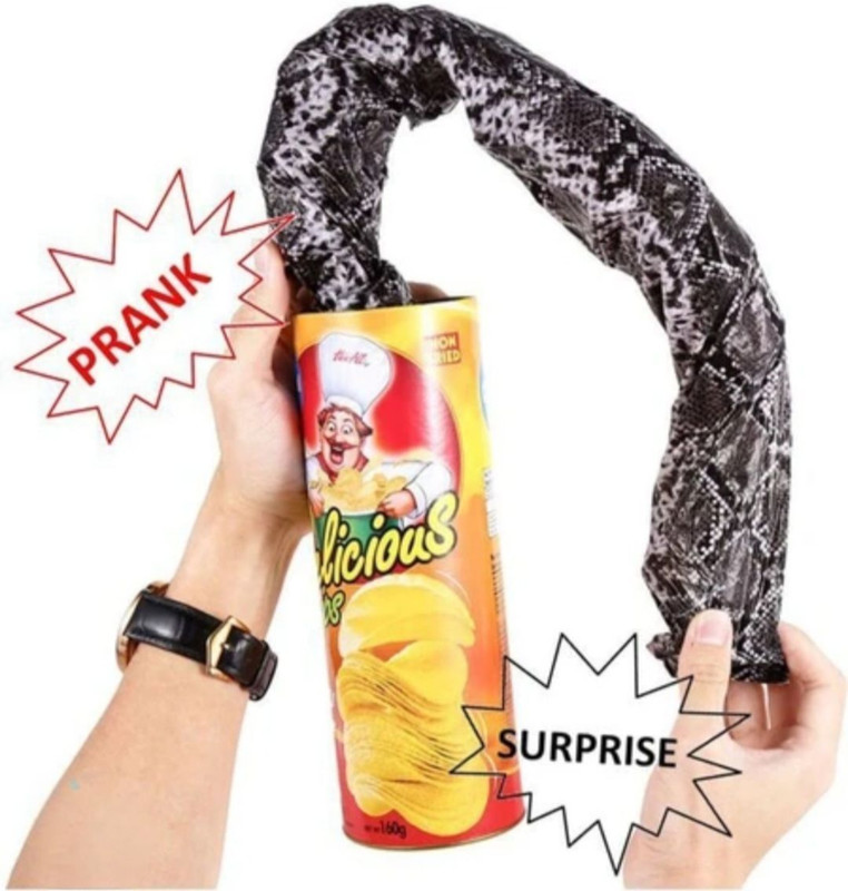 taka saki fake potato chips prank chips box snake in a can surprise joke funny toy Gag Toy(multy colour)