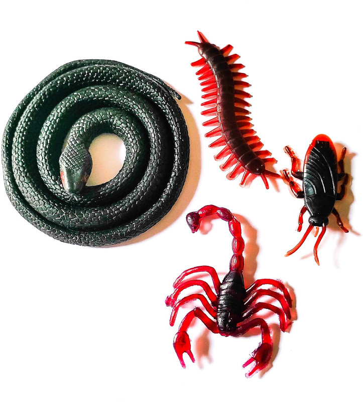 4GX Fake Realistic Rubber Snake, Scorpion, Kankhajura and Cockroach Practical Jokes Prank Trick Toys for Boys and Girls Prank Gag Toy(Dark Brown, Black, Red)