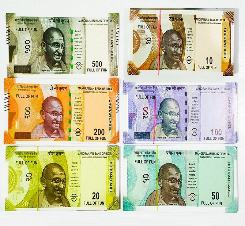 4GX Combo (10 Each x 6=60 Nakli Note) Playing Children Currency Fun Paper Kids churan wale Note (All New Note-10,20,50,100,200,500 ) Gag Toy
