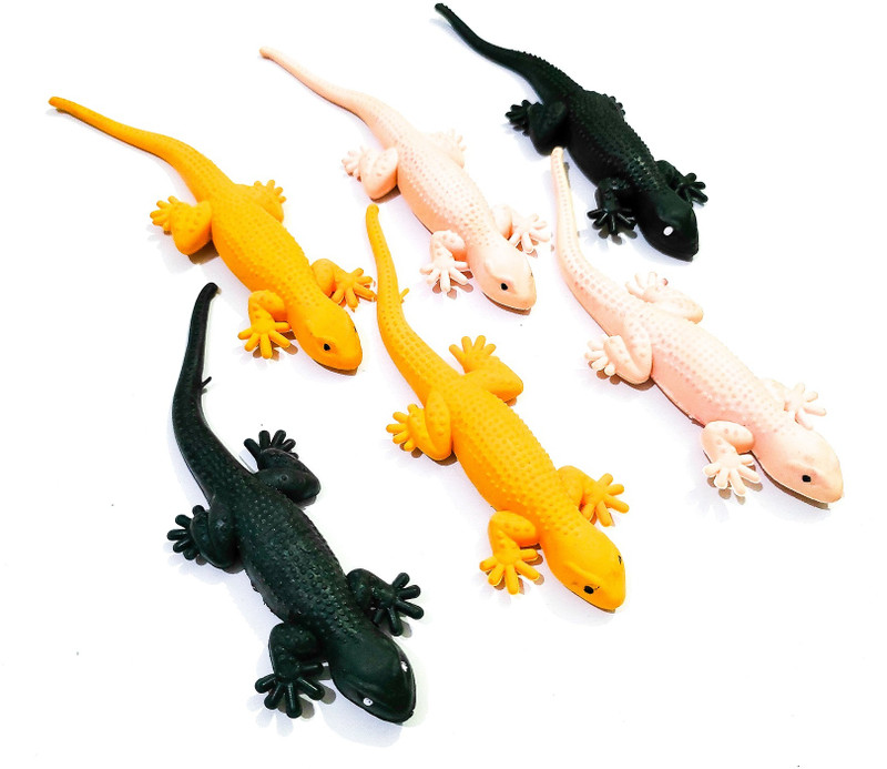 4GX Pack of 3 Fake Lizard House Gecko Rubber Practical Jokes & Prank Trick Toys Prank Toys Rubber Lizard Gag Toy(Black, Brown, Yellow)