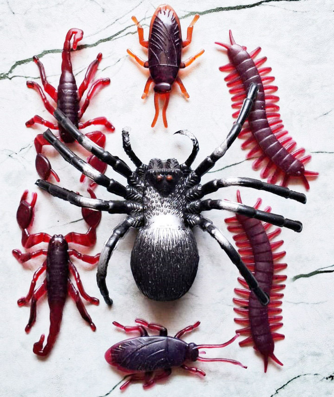 Tik C 7-in-1 Realistic Prank Toy Combo Big Spider,Centipedes,Cockroaches,Scorpions Gag Toy(Multicolor)