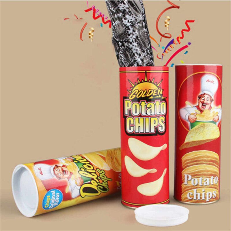 taka saki fake potato chips prank chips box snake in a can surprise joke funny toy Gag Toy(multy colour)