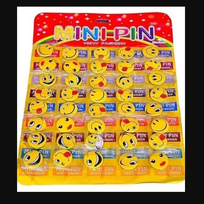 pmh Smiley Badge with PIN, Smiley Emoji Colorful Expressions (Pack of 40, Yellow) NA Gag Toy