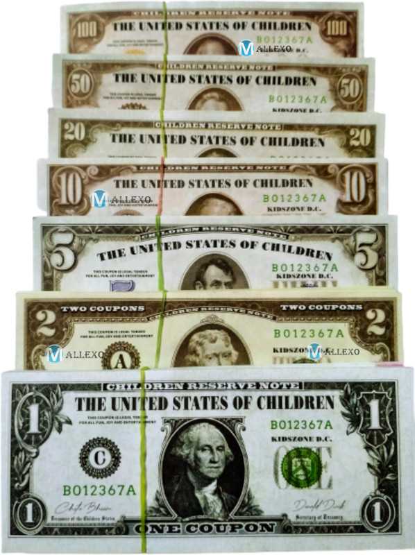 Mallexo US Dollar Money Toys for Kids 300pc Coupons 6 Design Doller Dummy Currency Notes Dollar Money Note Gag Toy
