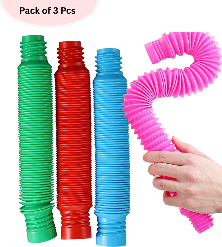cktech Pop Tube 3pcs Multicolor Sensory Fidget Stress Relief Toy for Kids-Color MayVary Pop Tube 3pcs Gag Toy(Multicolor)