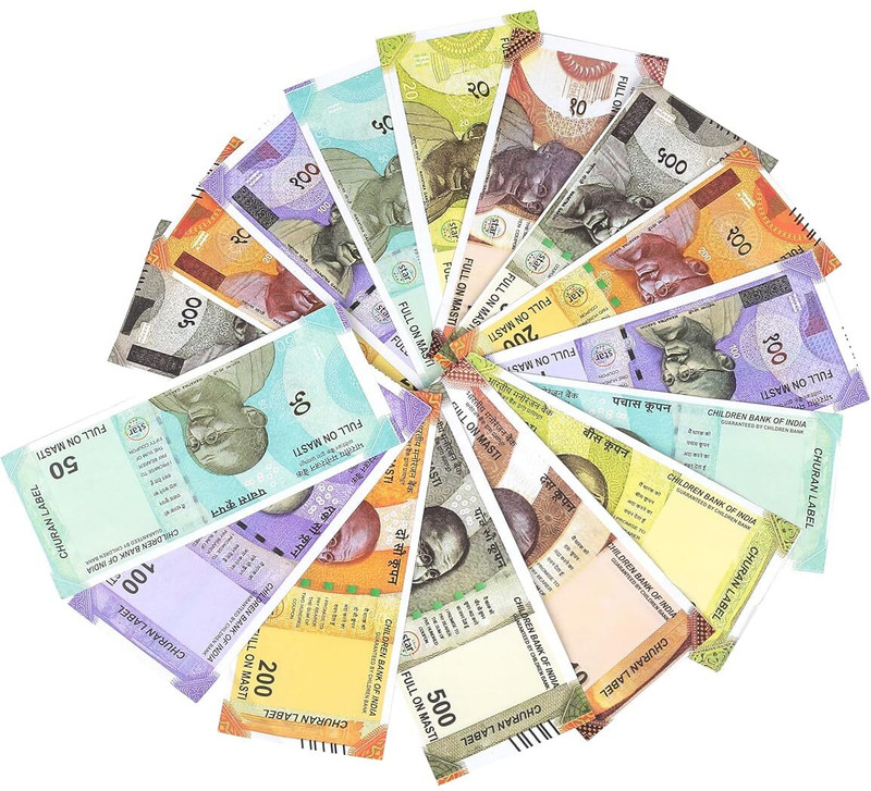 KELOSK Fake Money 20*6=120 Currency for Kids Fake Indian Note for Kid Churan Wale Note 10 20 50 100 200 500 Gag Dummy Currency for Kids Duplicate Note Nakli Paise Gag Toy(Multicolor)