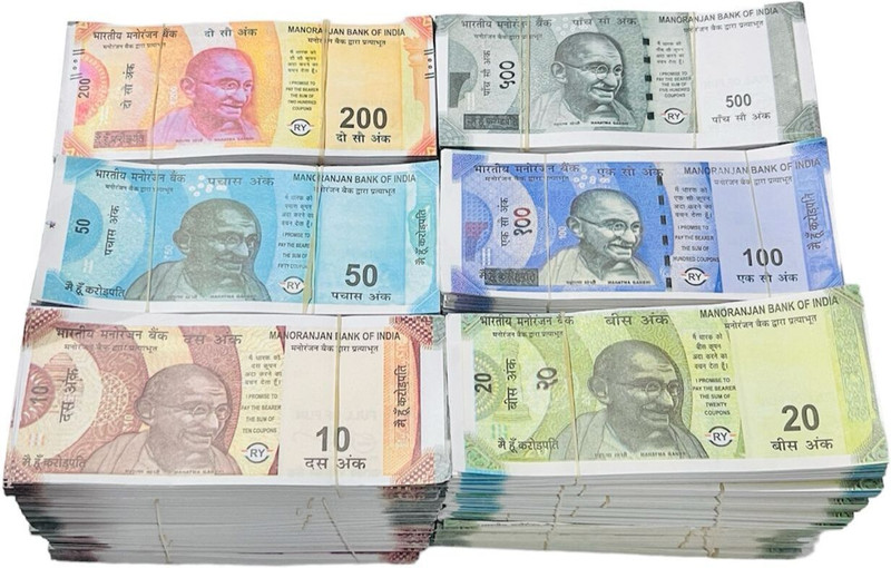 SHIMMERA NAKLI NOTES (PACK OF 6 BUNDLES) 10,20,50,100,200,500 ALL NEW 600 NOTES Playing Fake Money Nakli Note Education Money for Kids FUN TOY Fidget Toy Gag Toy(Multicolor)