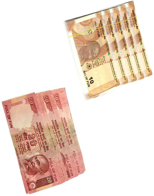COUNTACH printed Fake indian currency look like real money 10Rs, 20Rs, ( 5 each ) 10pcs Fake Notes Gag Toy