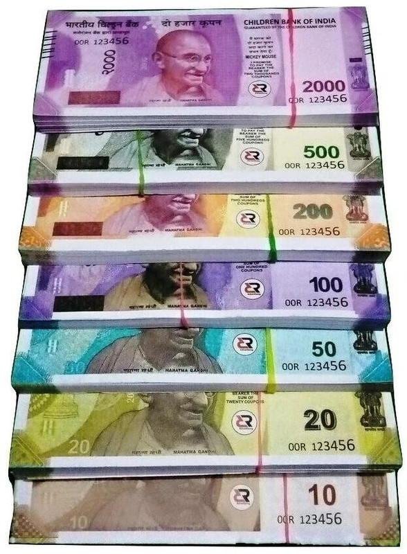 BBS DEAL Pack of-(10*7=70 Note ) New Indian Fake Dummy currency Nakli Note for Increse Learning Skills for kids Multicolor Nakli Note-Seven Dominations-10,20,50,100,200,500,2000 New Fake currency Note Gag Toy(Multicolor)
