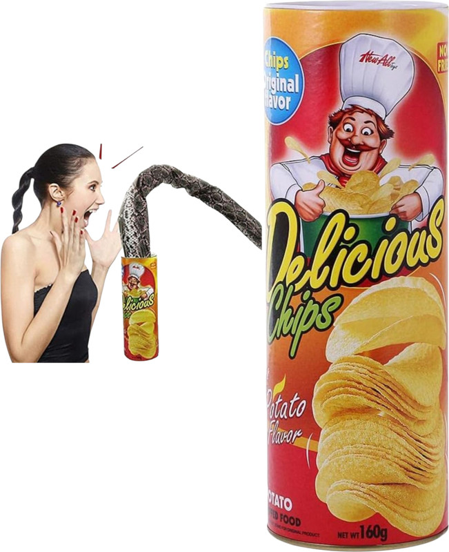 taka saki prank toys fake potato chips can magic trick fun set spring snake funny surprise Gag Toy(multy colour)