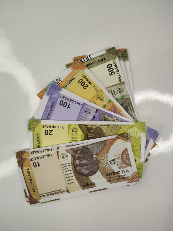 Velinor Indian Rupees Duplicate Money Fake Currency Notes Dummy Rupee Bundle Money (20*6=120 note each ) Money for Kids to Play Nakli Note 10 20 50 100 200 500 Gag Toy(Multicolor)