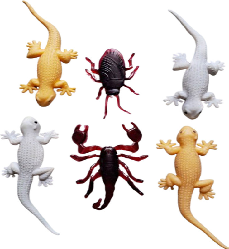 VEDY 2 Yellow Lizards, 2 White Lizards, 1 Red Cockroach 1 Red Scorpion Realistic Prank Toy Set for Kids & Halloween Fun Gag Toy(Yellow, White, Red)