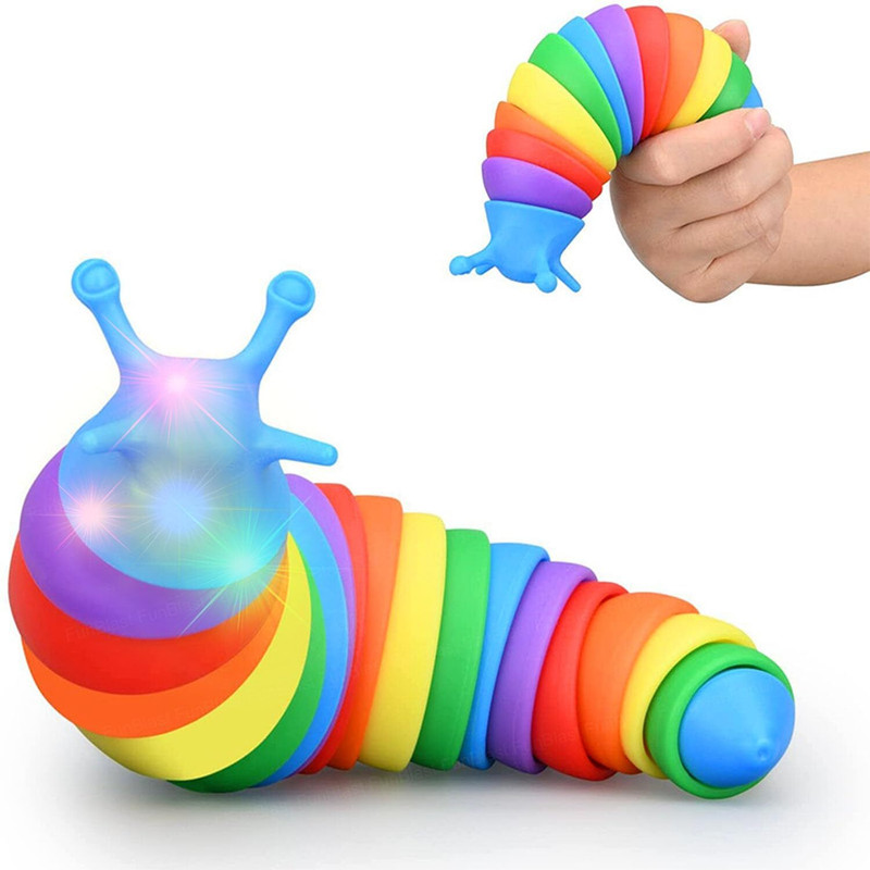 FunBlast Slug Toys - Small Slug Fidget Toys with Light, Sensory Toy for Kids Clicks Sound Making Toy, Flexible Stretchable Joints, Autism, Slugs Fidget Toy, Gag Toy(Multicolor)