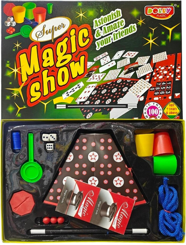 SARASI Magic Show Kit for Kids with Cards Cups Rope Wand 100 Fun Tricks Game Set Magic Gag Toy