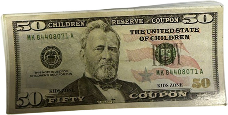 VK MART 100Pcs Dollar Design Dummy Currency Notes 50 Dollar Coupons Money for Kids Dollar prank cash money Gag Toy