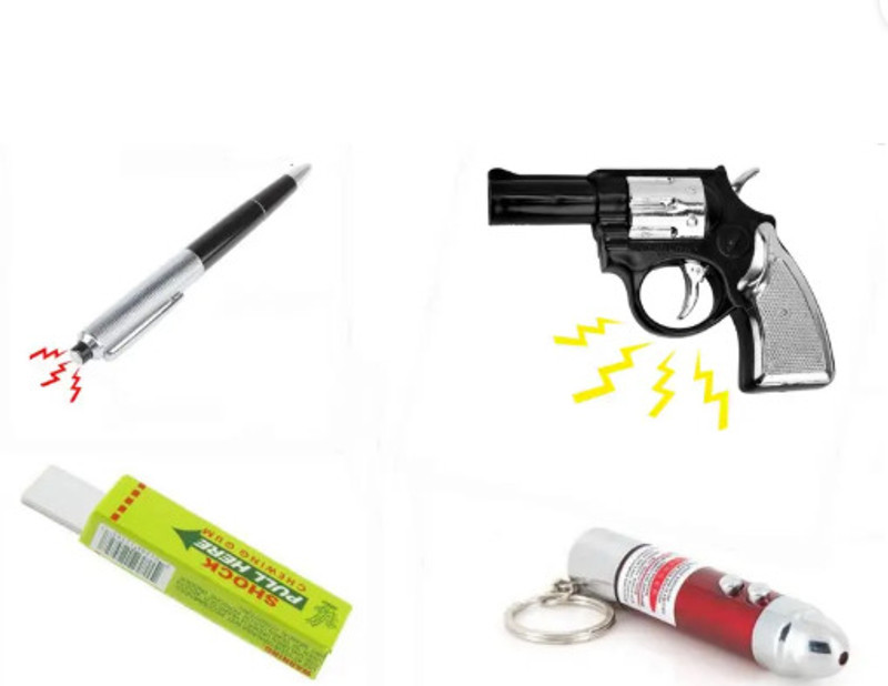 PMW PADMAVATHI DISTRIBUTORS-NOVELTY SHOCK COMBO SET - 4 PIECES COMBO SET-PEN+GUM+LASER+GUN prank toy Gag Toy