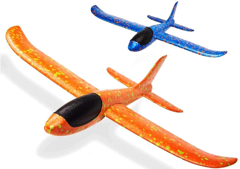 FunBlast Airplane Toy Set of 2-17.5 Large Throwing Foam Plane, Dual Flight Mode, Aeroplan Magic Wind up Butterflies Toys Gag Toy