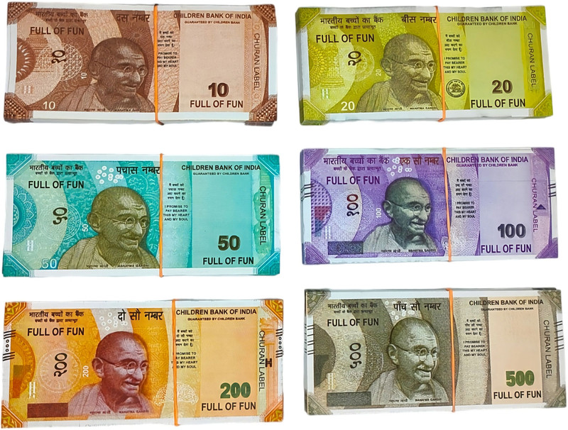 SHIMZAN Dummy Fake Money 8 x 6 Units Set Total 48 Notes for Kids Realistic Design, Pretend Play Money Pack Nakli Note Set Gag Toy(Multicolor)