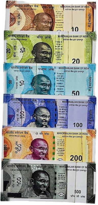 SHIMMERA (50 Each x 6 = 300 Fake Note) Playing Indian Currency Fake Note Nakli Note Fidget Toy Gag Toy(Multicolor)