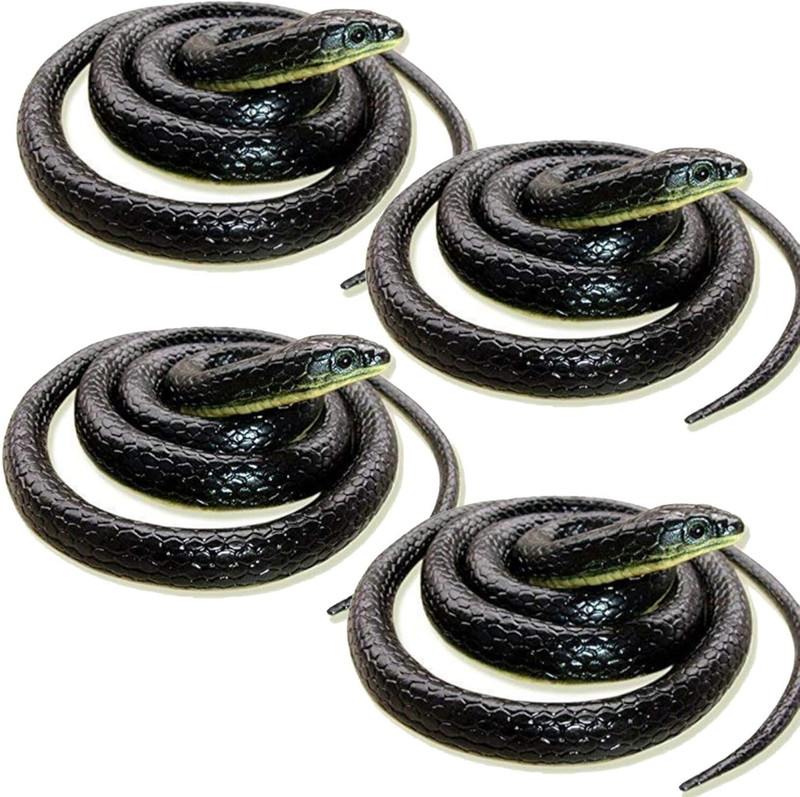 Kryst Black Snake Combo Toys | Real Looking Rubber Snake Toy Pack of 4 Gag Toy