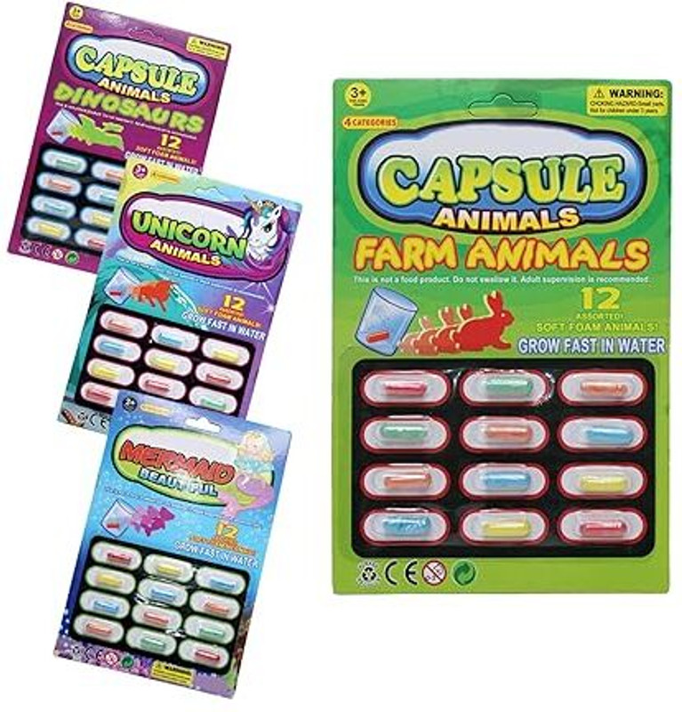 CrazyBuy Magic Capsule Creatures Grow in Water Soft Animal Magic Capsules (pack of 4) GROW IN WATER Gag Toy(Multicolor)