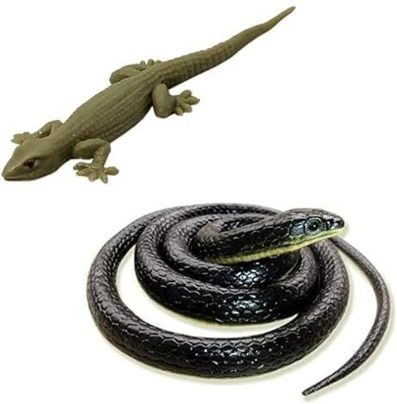 Kryst Brown Lizard & Black Snake Toys | Real Looking Rubber Chipkali | Fun Prank Toy Lizard and Snake Gag Toy(Multicolor)