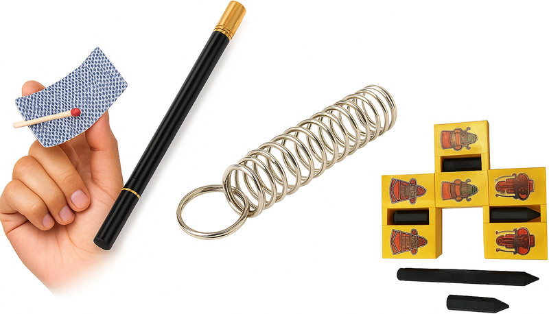 NOWAIT Classic Universal Magic Tricks Kit card stick, cigarette, spring, pencil cutter card stick, cigarette, spring, pencil cutter Gag Toy(Multicolor)