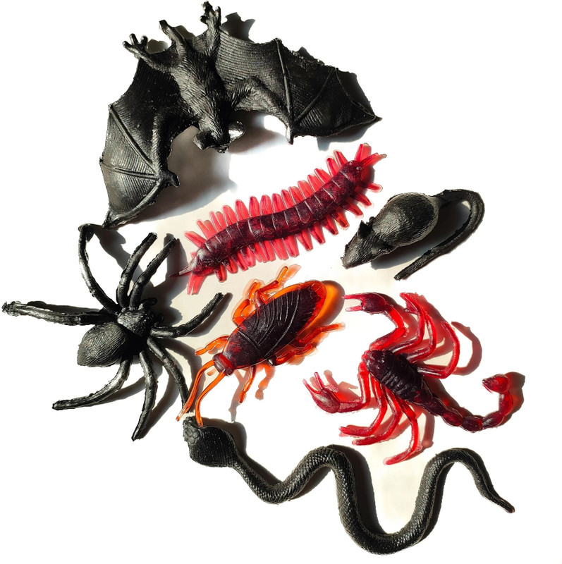 musbu Pack of 5 Halloween Fake Insects Trick Toys Practical Jokes and Prank Trick Toys Lizard, Cockroach, Spider, Kankhajura and Scorpion Real Looking Gag Toy(Multicolor)
