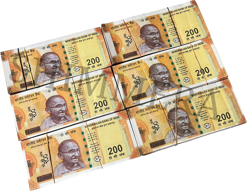 SHIMMERA ₹200 Dummy Currency Practice Notes (Set of 500) – Fake Money for Learning & Fun Fidget Toy Gag Toy Gag Toy(MUTICOLOUR)