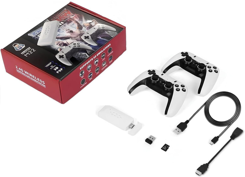 Lonekart M22 Game Stick Console 64GB TF Card | 30,000+ Retro & Modern Games 64 GB with PS1, PSP, GOD OF WAR, GTA Vice city, TEKKEN 6, TEKKEN 3, METAL SLUG, BRIAN LARA CRICKET, WWE(White)