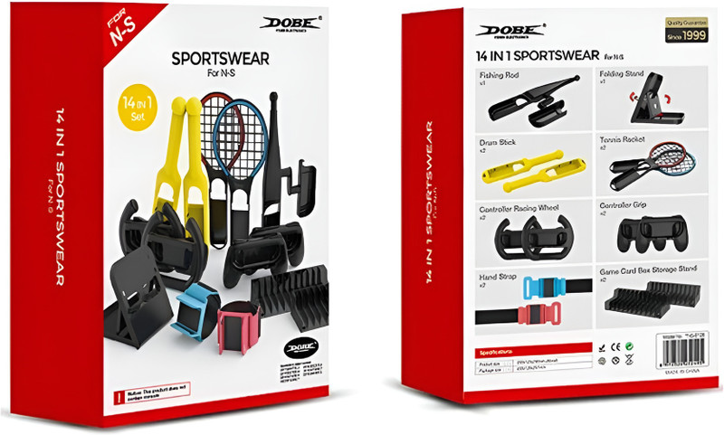 HG WORLD Dobe 14-IN-1 Sportwear NS-0125 For Nintendo Switch Oled |V2 Console, Hand Strap  Gamepad(Fishing Rod, Folding Stand, JoyCon Wheel & Grip, Tennis Racket, Multi Function Accessory, For Switch)