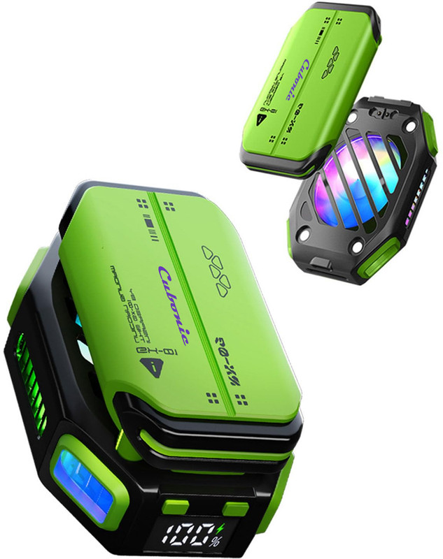 Cubonic X111 Magnetic Mobile Cooler with Battery Pack(1.5 hr backup), RGB Light  Gaming Accessory Kit(Green, For Android, iOS)