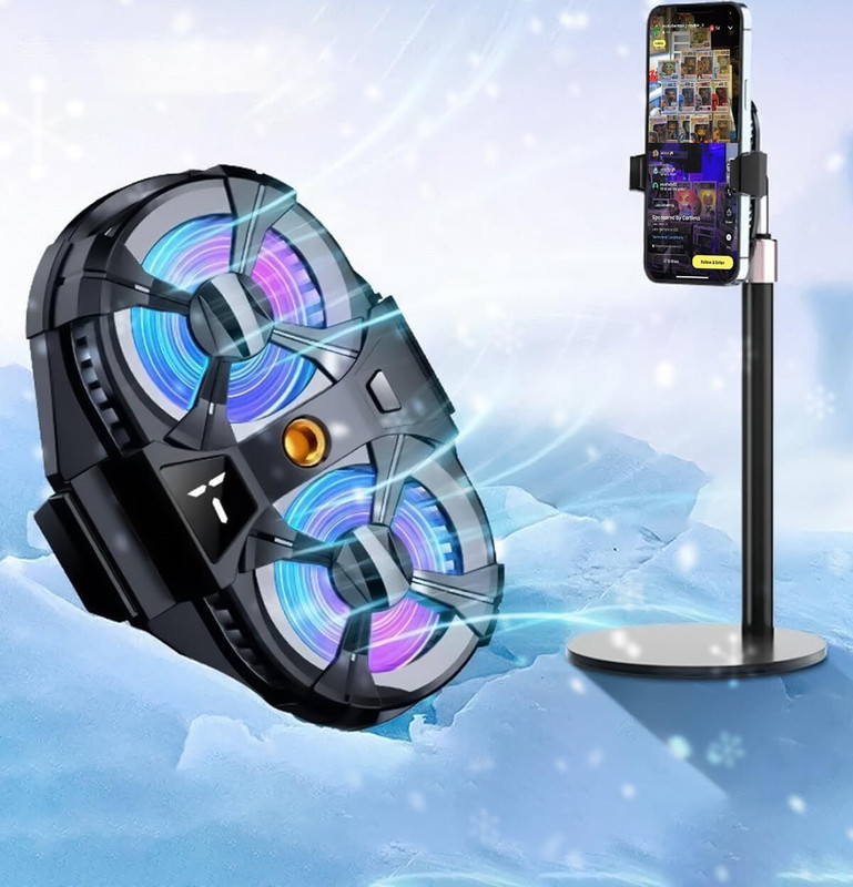 Cubonic SL07 “FrostStand Pro” 2-in-1 – 360° Adjustable Stand & Phone Cooler 2 Fan Ergonomic Cooling Pad with Adjustable Height(Black)