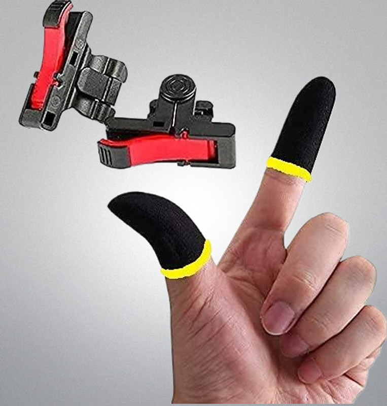 Firetook Combo of Triggers L1 R1 Button Mobile Gamepad & Finger Sleeve 2 Pair Sleeves  Gaming Accessory Kit(Yellow, Black, For Android, iOS)