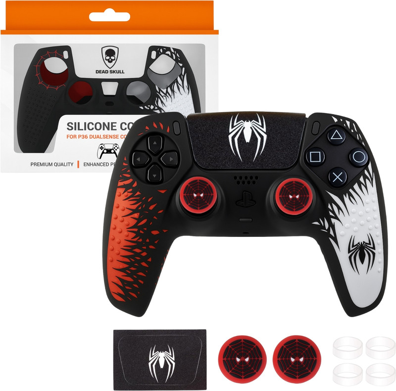 DEADSKULL Spidy Edition Silicone Controller Sleeve, Anti-Slip Protective Cover Skin  Gaming Accessory Kit(Red&Black, For PS5)