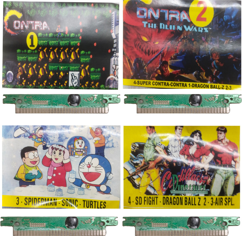 PTCMart 8bit videogame cassette 4 CONTRA1-CONTRA2-DORAEMON-CadillacDinosaur OR MORE GAME  Gaming Accessory Kit(Multicolor, For Wii)
