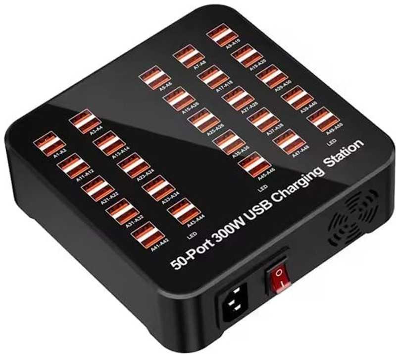 QAWACHH Multi Ports USB Hub Charger Station 300W 50 Ports Charging Gaming Adapter(Black, For Mac OS)