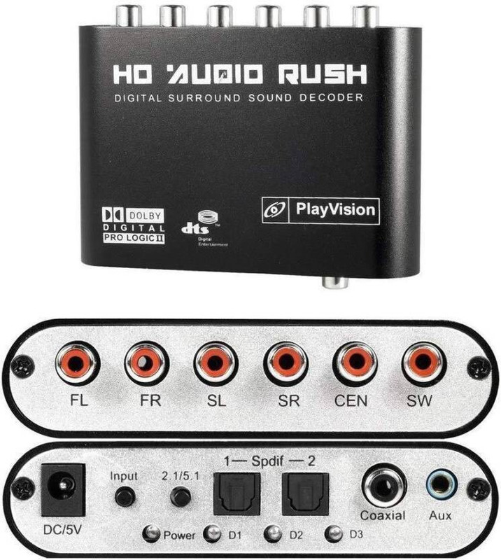 Etzin HD Audio Rush DTS / AC3 5.1 Channel Digital Sound Audio decoder 5.1 Analog RCA Stereo Surround HD Audio Rush for HD Players Gaming Adapter(Black, For PC)