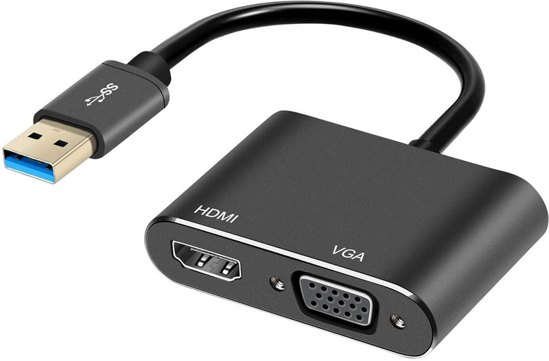 RyzCare USB to HDMI VGA Adapter, USB3.0 to VGA HDMI Adapter Converter Support HDMI Gaming Adapter(Black, For PC, Mac OS)