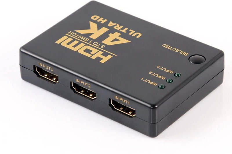 RyzCare 3 Port HDMI Switch Box Switcher Splitter 3 in 1 Gaming Adapter(Out High Speed Port Supports 3D 1080P Video (Black), For PC)
