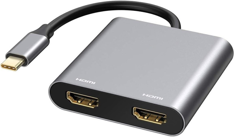 ULTRABYTES USB C to Dual HDMI Adapter 4K@60hz, Type C to HDMI Splitter Extended Display Gaming Adapter(Grey, For PC)