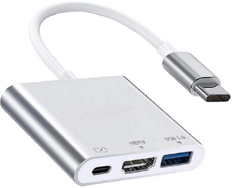 Zeptrox 3-in-1 Cable 2 A 0.1 m Heavy Steel 3 in 1 USB Type C Hub Adapter to 4K HDTV Gaming Adapter(Black, For PC, Mac OS)