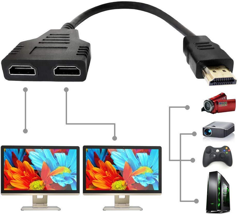 Forida HDMI Cable 0.3 m HDMI Y Splitter Cable 1 in 2 Out, 4K 1080P 3D HDTV Dual Port Adapter, 1 Male to 2 Female HDMI Converter Switch for TV Monitor Laptop PS3 PS4 PC VR Display(Compatible with TV Monitor Laptop PS3 PS4 PC VR Display, Black, One Cable)